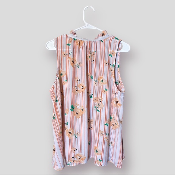 Elle Business Casual Pink and White Striped Floral Blouse Size XL - Picture 2 of 4